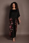 Buy_ISADAA BY ROTNA DUTT_Black Satin, Georgette Sequins, Beads Round Neck Kaftan Top And Floral Pant Set _Online_at_Aza_Fashions