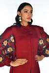 Shop_ISADAA BY ROTNA DUTT_Red Satin, Georgette Sequins, Beads, Embroidery Mandarin Collar And Shirt _Online_at_Aza_Fashions