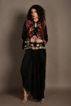 Buy_ISADAA BY ROTNA DUTT_Black Satin, Georgette Sequins, Beads, Zari, And Zardosi Jacket Skirt Set _at_Aza_Fashions