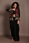 Shop_ISADAA BY ROTNA DUTT_Black Satin, Georgette Sequins, Beads, Zari, And Zardosi Jacket Skirt Set _Online_at_Aza_Fashions