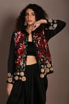 ISADAA BY ROTNA DUTT_Black Satin, Georgette Sequins, Beads, Zari, And Zardosi Jacket Skirt Set _at_Aza_Fashions