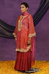 Shop_Jyoti Bansal_Red Tissue, Crepe, Organza Embroidery, Mirrors, Printed Kurta Sharara Set _Online_at_Aza_Fashions