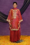 Buy_Jyoti Bansal_Red Tissue, Crepe, Organza Embroidery, Mirrors, Printed Kurta Sharara Set _at_Aza_Fashions