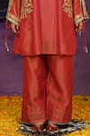 Jyoti Bansal_Red Tissue Embroidery, Mirrors, Tassels Split V-neck Tilla Dori And Kurta Set _Online_at_Aza_Fashions