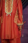 Buy_Jyoti Bansal_Red Tissue Embroidery, Mirrors, Tassels Split V-neck Tilla Dori And Kurta Set _Online_at_Aza_Fashions