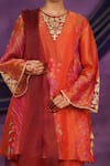 Buy_Jyoti Bansal_Red Tissue, Organza Embroidery, Mirrors, Tassels V-neck Printed Kurta Set _Online_at_Aza_Fashions