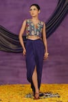 Buy_Jyoti Bansal_Purple Tissue, Crepe Embroidery, Mirrors, Tassels Printed Top And Drape Skirt Set _Online_at_Aza_Fashions