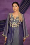Jyoti Bansal_Purple Tissue Embroidery, Mirrors, Tassels Split V-neck Tilla Dori And Kurta Set _Online_at_Aza_Fashions