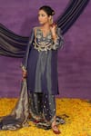Buy_Jyoti Bansal_Purple Tissue Embroidery, Mirrors, Tassels Split V-neck Tilla Dori And Kurta Set _at_Aza_Fashions