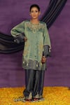 Buy_Jyoti Bansal_Green Tissue Embroidery, Mirrors, Tassels Round Tilla Dori And Kurta With Salwar _at_Aza_Fashions