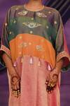Jyoti Bansal_Multi Color Tissue Embroidery, Mirrors, Tassels Round Neck Kaftan _Online_at_Aza_Fashions