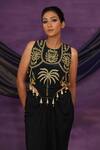Buy_Jyoti Bansal_Black Crepe Embroidery, Mirrors, Tassels Round Tilla Dori And Top With Skirt _Online_at_Aza_Fashions