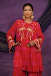 Jyoti Bansal_Red Crepe Embroidery, Mirrors, Tie Dye Tilla Dori And Work Tunic With Salwar _Online_at_Aza_Fashions