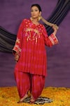 Buy_Jyoti Bansal_Red Crepe Embroidery, Mirrors, Tie Dye Tilla Dori And Work Tunic With Salwar _at_Aza_Fashions
