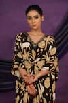 Jyoti Bansal_Black Crepe Embroidery V-neck Printed Kaftan _Online_at_Aza_Fashions