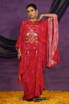 Buy_Jyoti Bansal_Red Crepe Embroidery, Tassels Round Neck Tilla Dori Cape And Skirt Set _at_Aza_Fashions