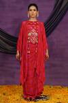 Buy_Jyoti Bansal_Red Crepe Embroidery, Tassels Round Neck Tilla Dori Cape And Skirt Set _Online_at_Aza_Fashions