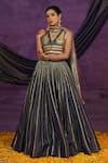 Buy_Jyoti Bansal_Gray Tissue, Organza Embroidery, Mirrors, Dori And Work Blouse Lehenga Set _at_Aza_Fashions