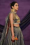 Buy_Jyoti Bansal_Gray Tissue, Organza Embroidery, Mirrors, Dori And Work Blouse Lehenga Set _Online_at_Aza_Fashions