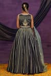Shop_Jyoti Bansal_Gray Tissue, Organza Embroidery, Mirrors, Dori And Work Blouse Lehenga Set _at_Aza_Fashions
