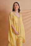 Richa Jaisinghani Label_Yellow Georgette Beads, Sequins, Embroidery V-neck Coastal Kaftan Pant Set _Online_at_Aza_Fashions