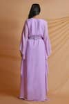 Shop_Richa Jaisinghani Label_Lilac Georgette Embroidery V-neck Noor Ruffle Kaftan With Belt _at_Aza_Fashions