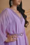 Buy_Richa Jaisinghani Label_Lilac Georgette Embroidery V-neck Noor Ruffle Kaftan With Belt _Online_at_Aza_Fashions
