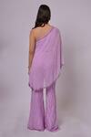 Shop_Richa Jaisinghani Label_Purple Georgette Sequins, Embroidery One Shoulder Amethyst Bloom Cape Pant Set _at_Aza_Fashions