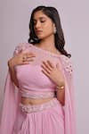 Shop_Richa Jaisinghani Label_Pink Georgette Embroidery, Zari Round Neck, Petal Peony Draped Skirt Set _at_Aza_Fashions
