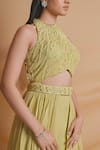 Shop_Richa Jaisinghani Label_Green Georgette Embroidery, Sequins Halter Neck, Palm Sage Jumpsuit With Trail _Online_at_Aza_Fashions