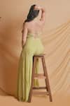 Shop_Richa Jaisinghani Label_Green Georgette Embroidery, Sequins Halter Neck, Palm Sage Jumpsuit With Trail _at_Aza_Fashions