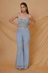 Buy_Richa Jaisinghani Label_Sky Blue Georgette Embroidery, Beads Sweetheart Neck Mirage Jumpsuit _at_Aza_Fashions