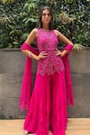 Buy_Richa Jaisinghani Label_Pink Georgette Embroidery, Ruffles, Sequins High Fuscia Flame Kurta Sharara Set _at_Aza_Fashions