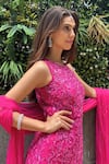 Buy_Richa Jaisinghani Label_Pink Georgette Embroidery, Ruffles, Sequins High Fuscia Flame Kurta Sharara Set _Online_at_Aza_Fashions