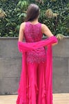 Shop_Richa Jaisinghani Label_Pink Georgette Embroidery, Ruffles, Sequins High Fuscia Flame Kurta Sharara Set _at_Aza_Fashions