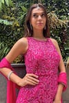 Richa Jaisinghani Label_Pink Georgette Embroidery, Ruffles, Sequins High Fuscia Flame Kurta Sharara Set _at_Aza_Fashions