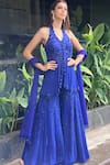 Buy_Richa Jaisinghani Label_Blue Georgette Embroidery, Beads, Sequins, Indigo Hour Kurta Sharara Set _at_Aza_Fashions