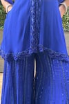 Shop_Richa Jaisinghani Label_Blue Georgette Embroidery, Beads, Sequins, Indigo Hour Kurta Sharara Set _Online_at_Aza_Fashions