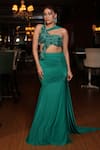 Buy_Richa Jaisinghani Label_Green Lycra Sequins, Embroidery One Shoulder, Teal Lush Top And Skirt Set _at_Aza_Fashions