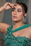 Richa Jaisinghani Label_Green Lycra Sequins, Embroidery One Shoulder, Teal Lush Top And Skirt Set _Online_at_Aza_Fashions