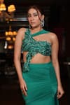 Buy_Richa Jaisinghani Label_Green Lycra Sequins, Embroidery One Shoulder, Teal Lush Top And Skirt Set _Online_at_Aza_Fashions