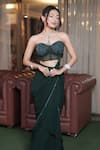 Buy_Richa Jaisinghani Label_Emerald Green Georgette Sequins, Embroidery Haze Draped Skirt With Corset Blouse _at_Aza_Fashions