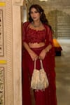 Richa Jaisinghani Label_Red Georgette Embroidery Open , Sweetheart Ruby Sheer Cape And Skirt Set _Online_at_Aza_Fashions