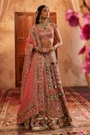 Shop_The Royaleum_Pink Silk Sequins, Embroidery, Zari, Stones Nura Blouse Lehenga And Dupatta Set _Online_at_Aza_Fashions