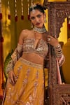 The Royaleum_Yellow Silk Sequins, Zari, Embroidery Halter Neck Gulsona Lehenga Set _Online_at_Aza_Fashions