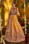 Shop_The Royaleum_Yellow Silk Sequins, Zari, Embroidery Halter Neck Gulsona Lehenga Set _at_Aza_Fashions