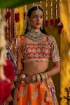 The Royaleum_Red Silk Embroidery, Zari, Sequins, Gota Mandira Blouse, Lehenga And Dupatta _Online_at_Aza_Fashions