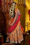 Shop_The Royaleum_Red Silk Embroidery, Zari, Sequins, Gota Mandira Blouse, Lehenga And Dupatta _at_Aza_Fashions