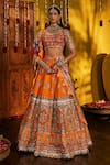 Buy_The Royaleum_Red Silk Embroidery, Zari, Sequins, Gota Mandira Blouse, Lehenga And Dupatta _at_Aza_Fashions