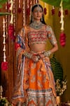 Shop_The Royaleum_Red Silk Embroidery, Zari, Sequins, Gota Mandira Blouse, Lehenga And Dupatta _Online_at_Aza_Fashions